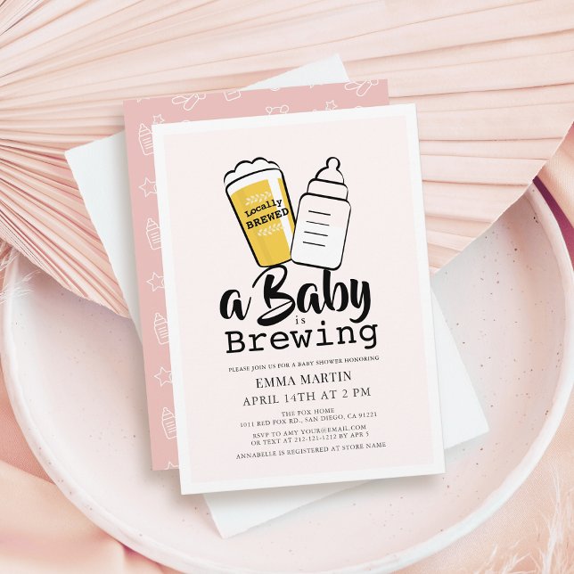 Invitation Baby is Brewing Beer Baby Bottle Pink Baby Shower (Créateur téléchargé)