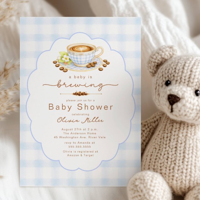 Invitation Baby Is Brewing Blue Coffee Baby Shower Invite (Créateur téléchargé)