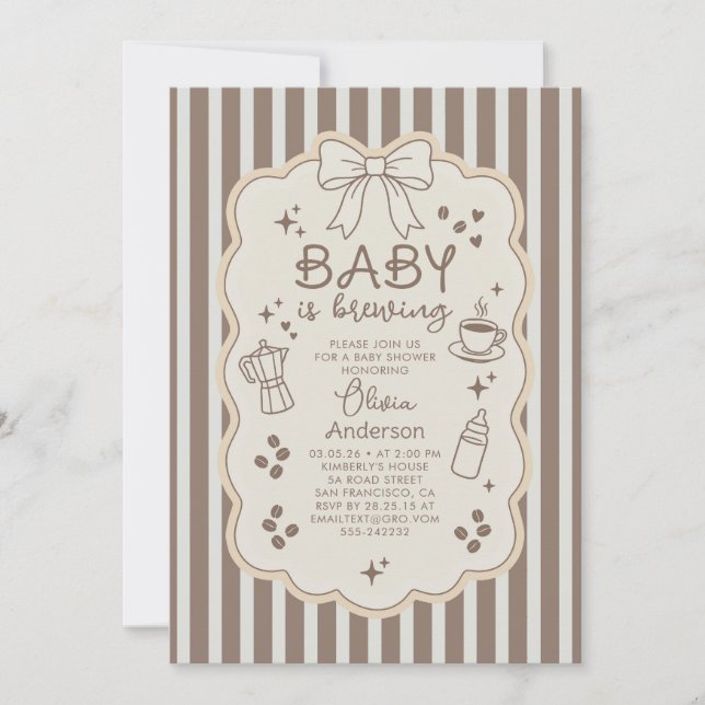 Invitation Baby is Brewing Espresso Coffee Party Baby Shower (Devant)