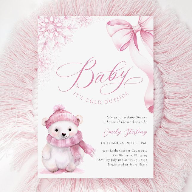 Invitation Baby It’s Cold Outside Pink Bear Baby Shower (Créateur téléchargé)