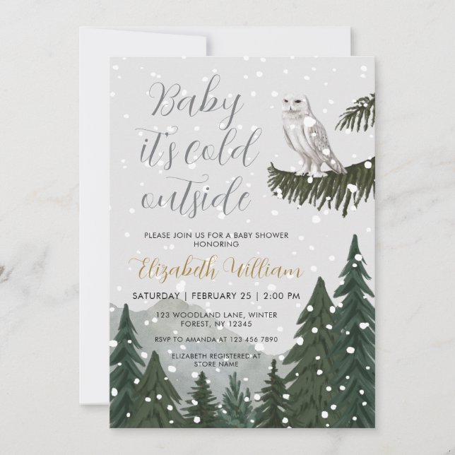 Invitation Baby It’s Cold Outside Snowy Owl Baby Shower (Devant)