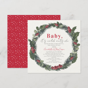Invitation Baby It's Cold Holiday Wreath Baby shower par cour