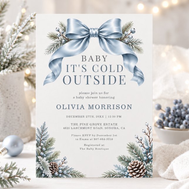 Invitation Baby It's Cold Outside Baby Shower Ruban Bleu (Créateur téléchargé)