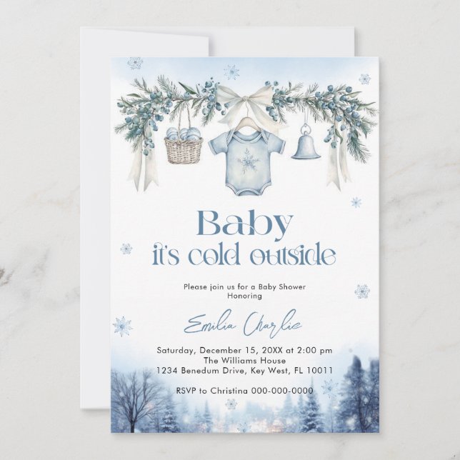 Invitation Baby it's Cold Outside Boy clothesline Baby Shower (Devant)