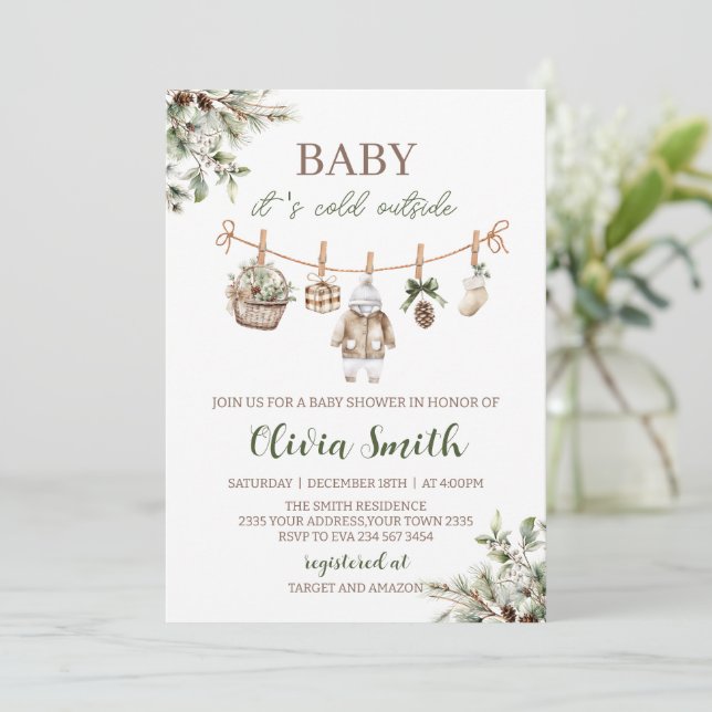 Invitation Baby Its Cold Outside Clothest Line Baby Shower (Debout devant)