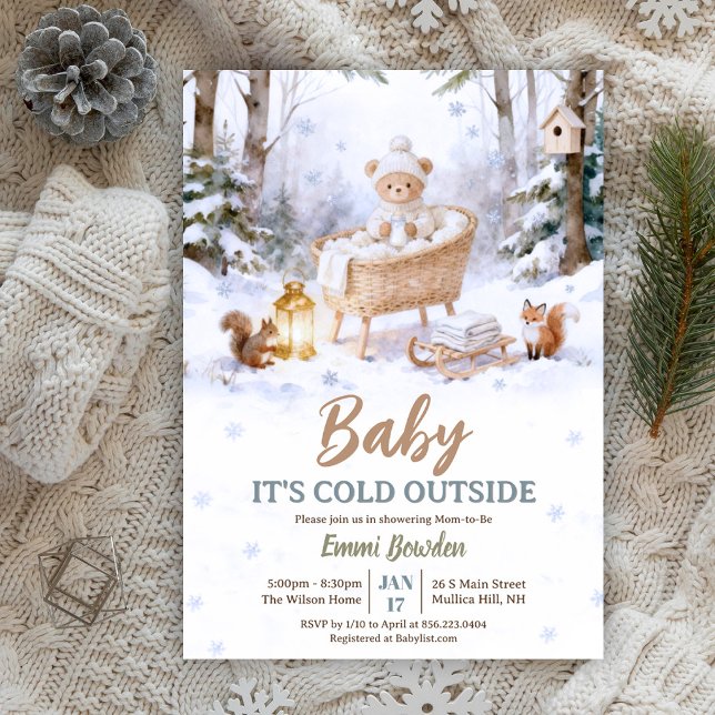 Invitation Baby It's Cold Outside Fête de Naissance Bois Hive (Créateur téléchargé)