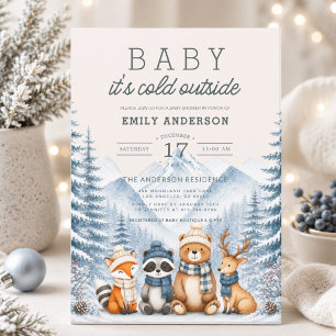 Invitation Baby It's Cold Outside Fête Prénatale Bois Hiverna