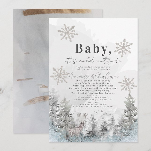 Invitation Baby It's Cold Outside Forest Baby shower par cour (Devant / Derrière)