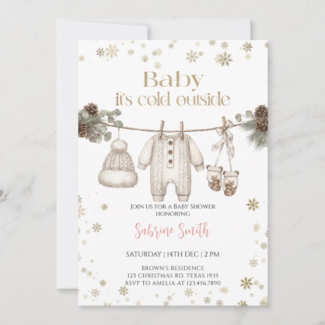 Invitation Baby it's cold outside gender neutral Baby Shower  (Devant)