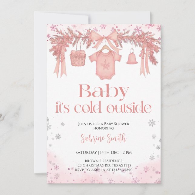 Invitation Baby it's cold outside Girl clothes Baby Shower (Devant)