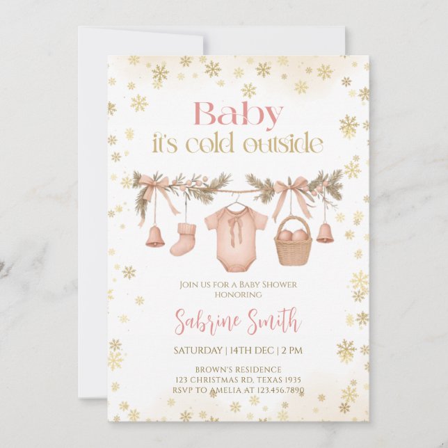 Invitation Baby it's cold outside Girl clothes Baby Shower (Devant)