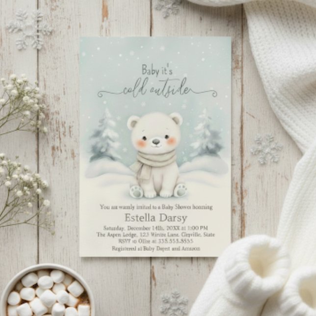 Invitation Baby It's Cold Outside Polar Bear Baby Shower  (Créateur téléchargé)