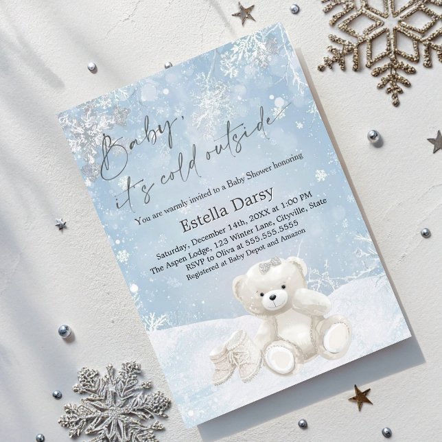 Invitation Baby, It's Cold Outside Teddy Bear snowflakes  (Créateur téléchargé)