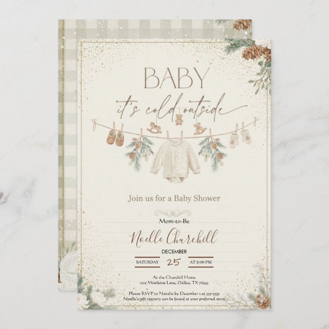 Invitation Baby It's Cold Outside Winter Baby Shower  (Devant / Derrière)
