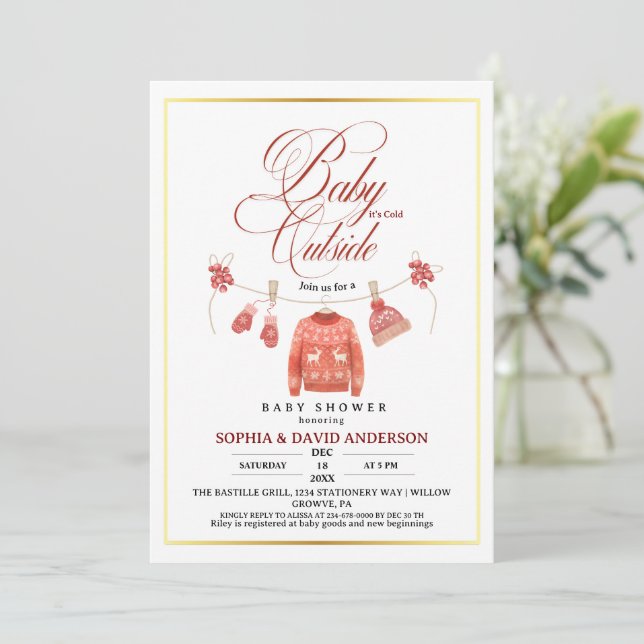 Invitation Baby Its Cold Outside Winter Baby Shower (Debout devant)