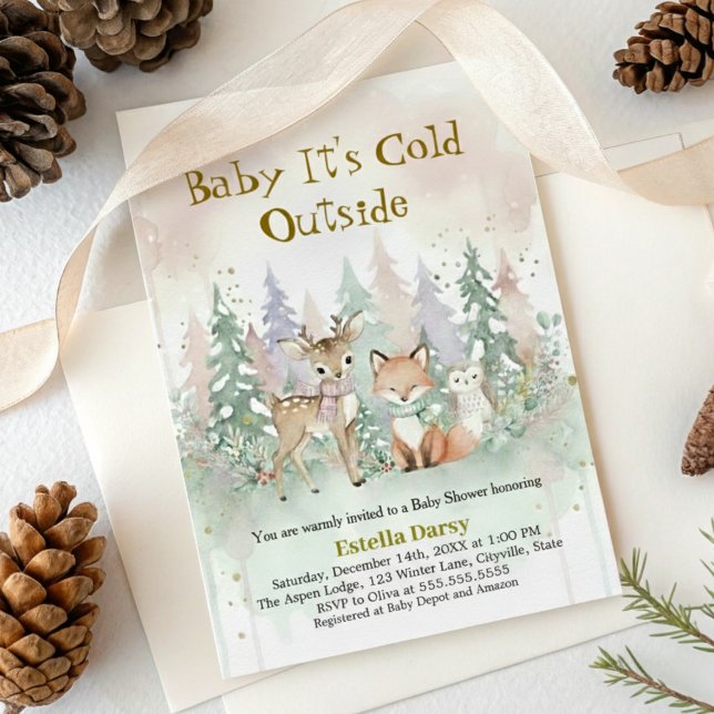 Invitation Baby It's Cold Outside Winter Woodland Baby Shower (Créateur téléchargé)