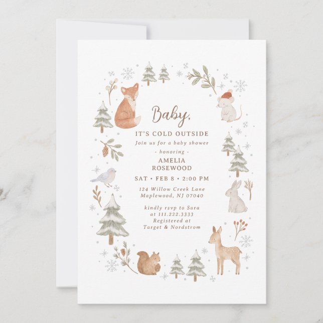Invitation Baby It's Cold Outside Winter Woodland Baby Shower (Devant)