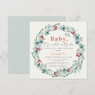 Invitation Baby It's Cold Outside Wreath Baby shower virtuel
