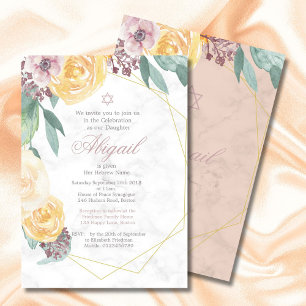 Invitation Baby juif Nommer Géométrique Floral Élégant rose