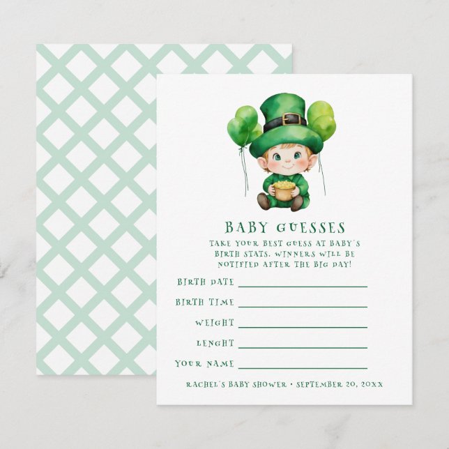 Invitation Baby Leprechaun baby shower jeu de devination (Devant / Derrière)
