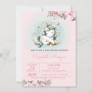Invitation Baby Licorne Fleurie Baby Shower