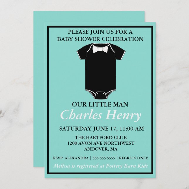 Invitation BABY Little Man Tuxedo Sprinkle Shower Party (Devant / Derrière)