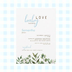 Invitation Baby Love Botanical Icy Bleu Baby Boy Douche