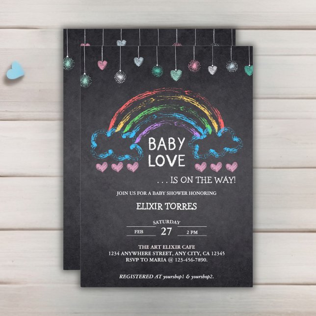Invitation Baby Love Chalkboard Coeurs et Baby shower arc-en- (Créateur téléchargé)