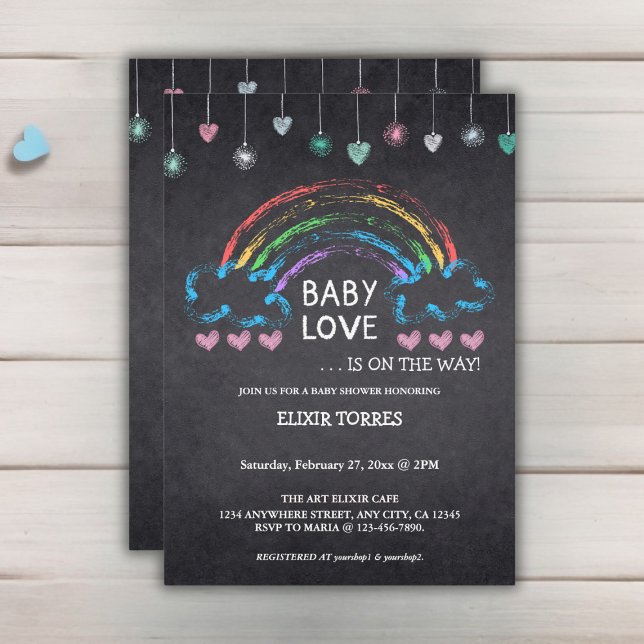 Invitation Baby Love Chalkboard Coeurs et Baby shower arc-en- (Créateur téléchargé)