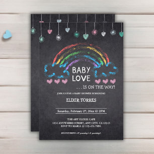 Invitation Baby Love Chalkboard Coeurs et Baby shower arc-en-