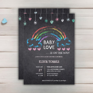 Invitation Baby Love Chalkboard Coeurs et Baby shower arc-en-