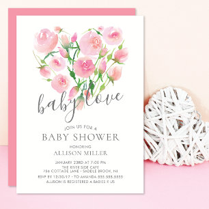 Invitation Baby Love Floral Heart Girl Baby shower