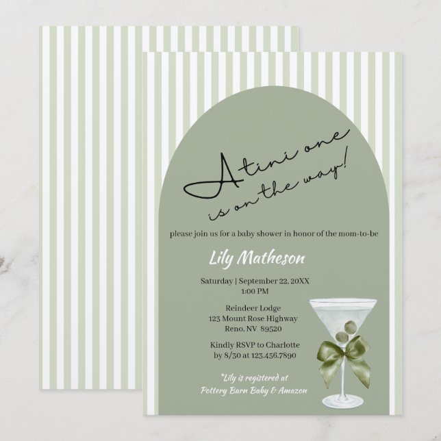 Invitation Baby Martini 'tini-one' Baby Shower (Devant / Derrière)