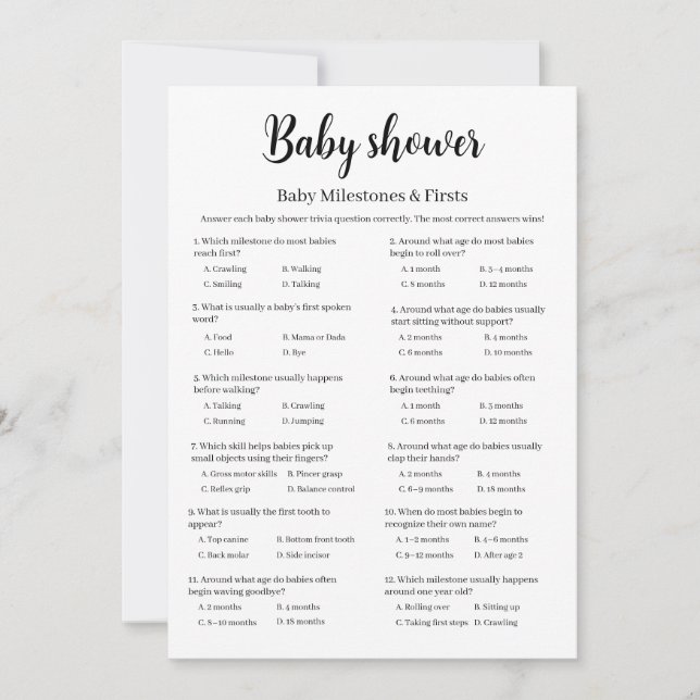 Invitation Baby Milestones & Firsts Baby Shower Game, (Devant)