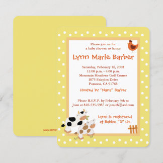 Invitation Baby Moo Cow Farm Yard Baby shower Jaune