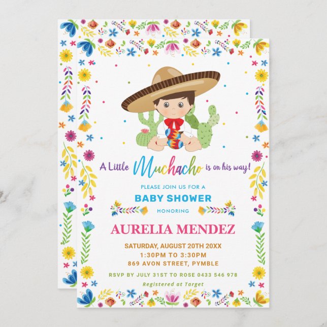 Invitation Baby Muchacho Fiesta Mexicaine Baby Boy Show   (Devant / Derrière)