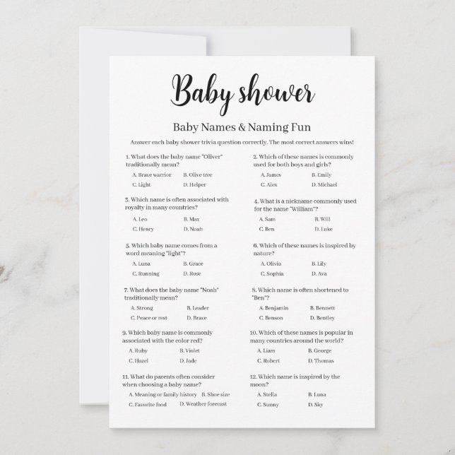 Invitation Baby Names Baby Shower Game, Baby Names Printable, (Devant)