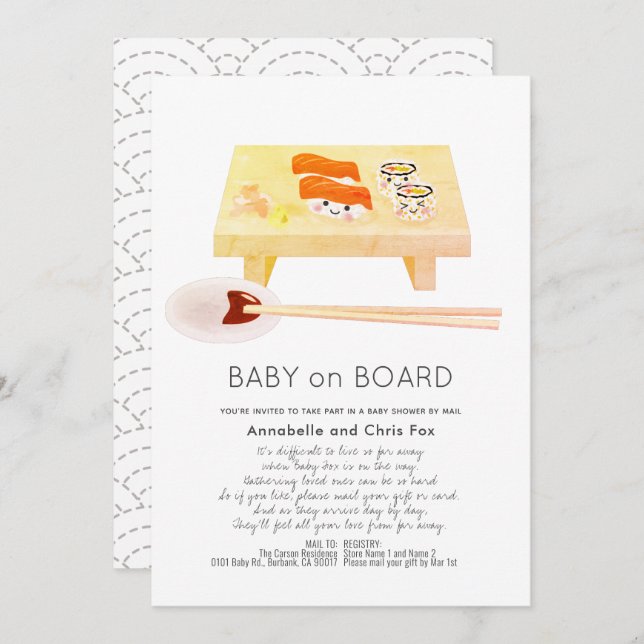 Invitation Baby on Board Baby shower Sushi par courrier (Devant / Derrière)