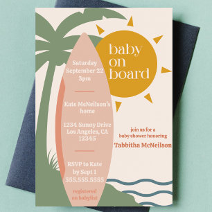 Invitation "Baby on board" Beach Surfing Ocean Baby shower