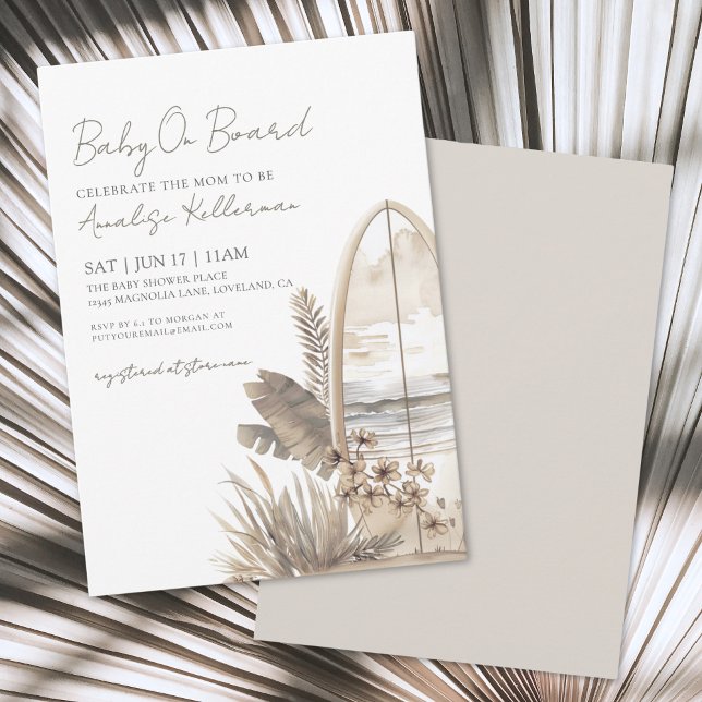 Invitation Baby On Board Boho Baby Shower de plage (Baby On Board Summer Boho Beach Baby Shower Invitation)