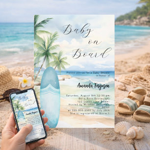 Invitation Baby on Board planche de surf bleu garçon plage Ba