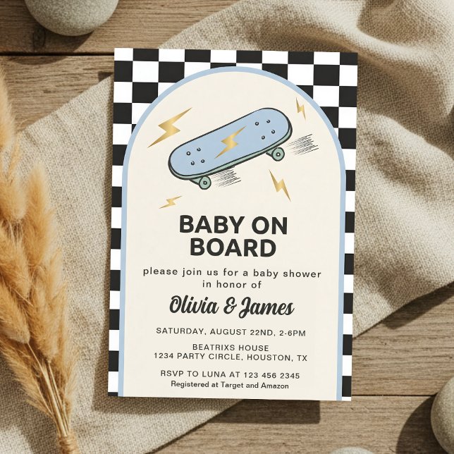 Invitation Baby on Board Skateboard Baby Shower party (Créateur téléchargé)