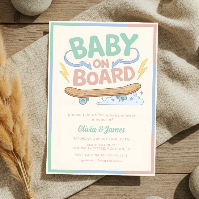 Invitation Baby on Board Skateboard Baby Shower party (Créateur téléchargé)