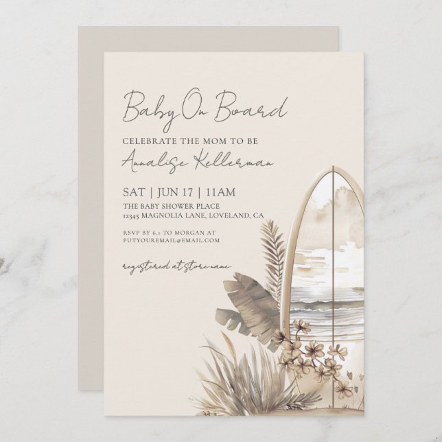 Invitation Baby On Board Summer Boho Beach Baby Shower (Devant / Derrière)