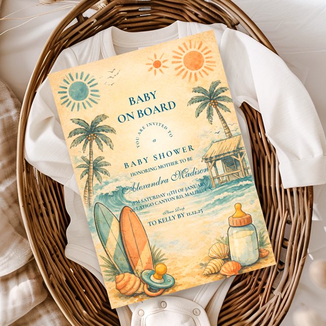 Invitation Baby On Board Surf Baby Shower (Créateur téléchargé)