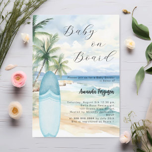 Invitation Baby on Board surf bleu garçon plage Baby shower