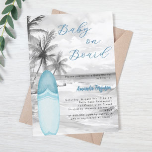 Invitation Baby on Board surf board bleu garçon Baby shower r