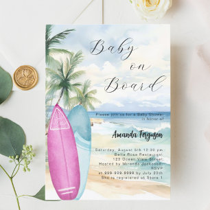 Invitation Baby on Board surf board fille garçon plage Baby s