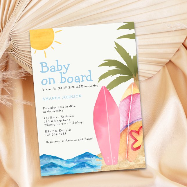 Invitation Baby on Board Surfboard Beach Baby Shower (Créateur téléchargé)