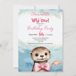 Invitation Baby Otter Wild One Girl Anniversaire